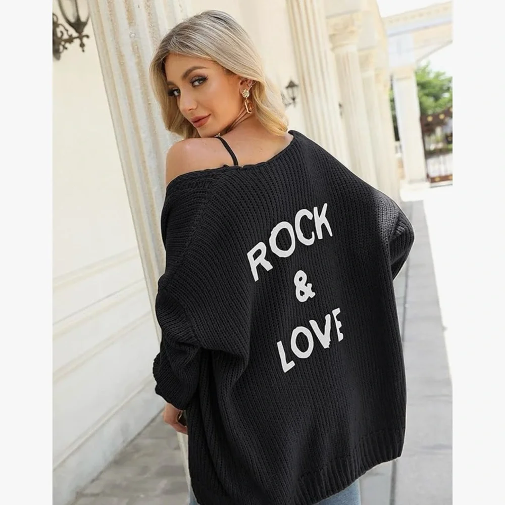Prettygarden Amazon Black Rock & Love Women's Sweater cardigan - Picture 2 of 4